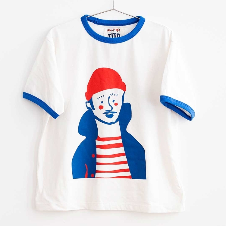 FISH&KIDS 西班牙聯名臉紅男孩滾邊寬鬆T恤 CONTRAST COLOR T-SHIRT - WHITE