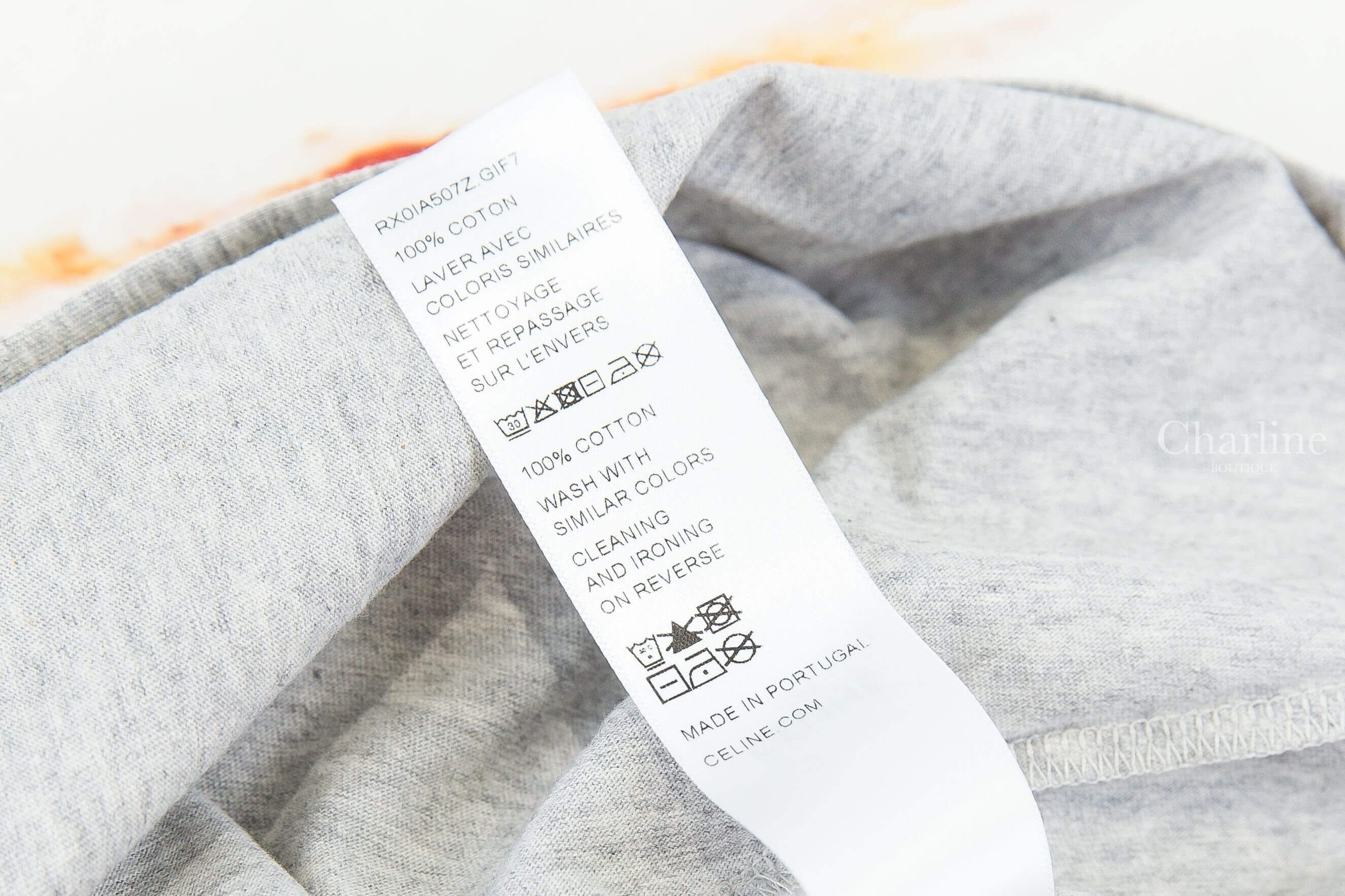 Celine Loose T-shirt In Cotton Jersey 灰底藍紅線條方框藍色字母 Logo 短袖棉T-Charline Boutique 精品代購