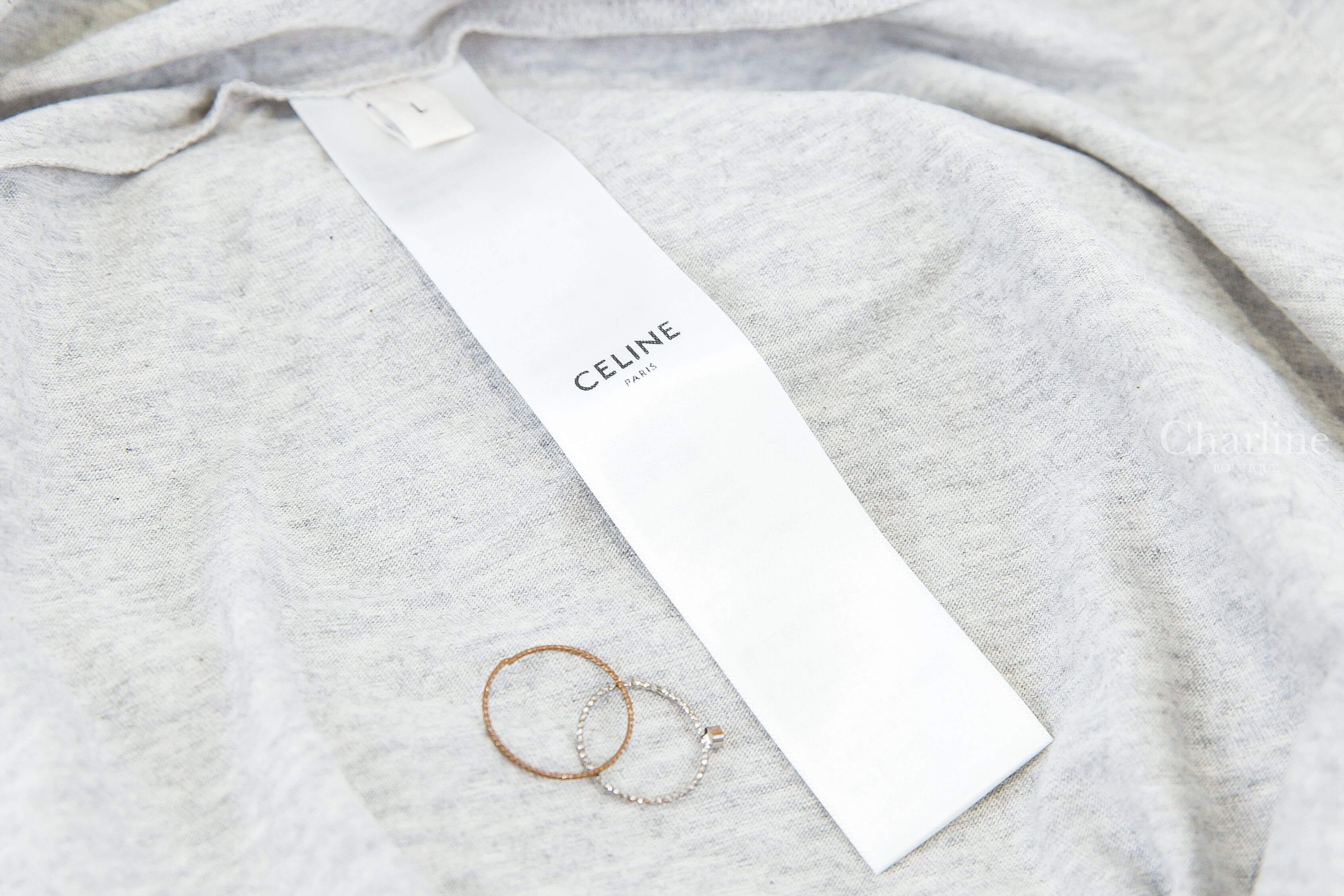 Celine Loose T-shirt In Cotton Jersey 灰底藍紅線條方框藍色字母 Logo 短袖棉T-Charline Boutique 精品代購