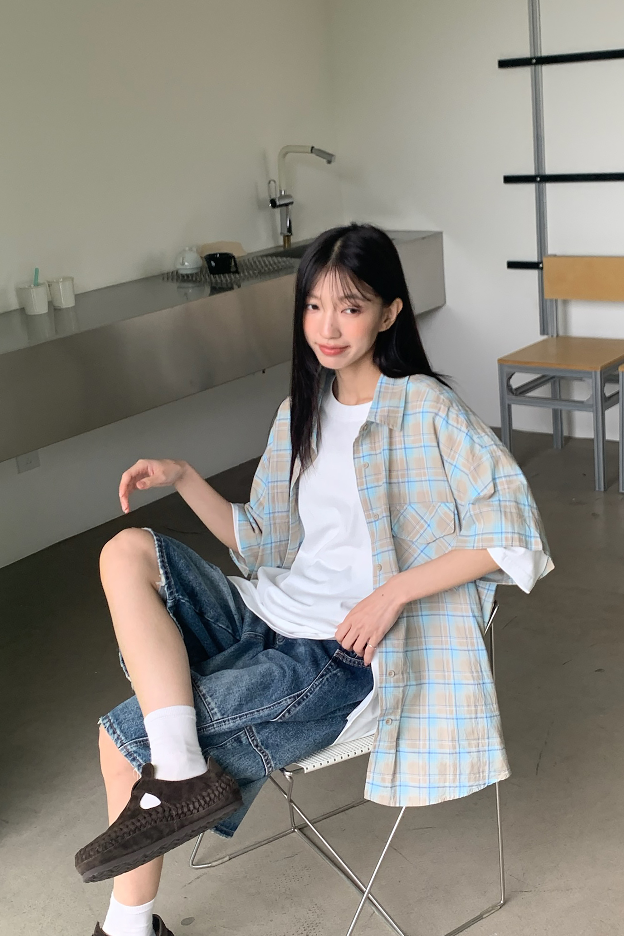 May｜復古撞色格紋短襯 2色