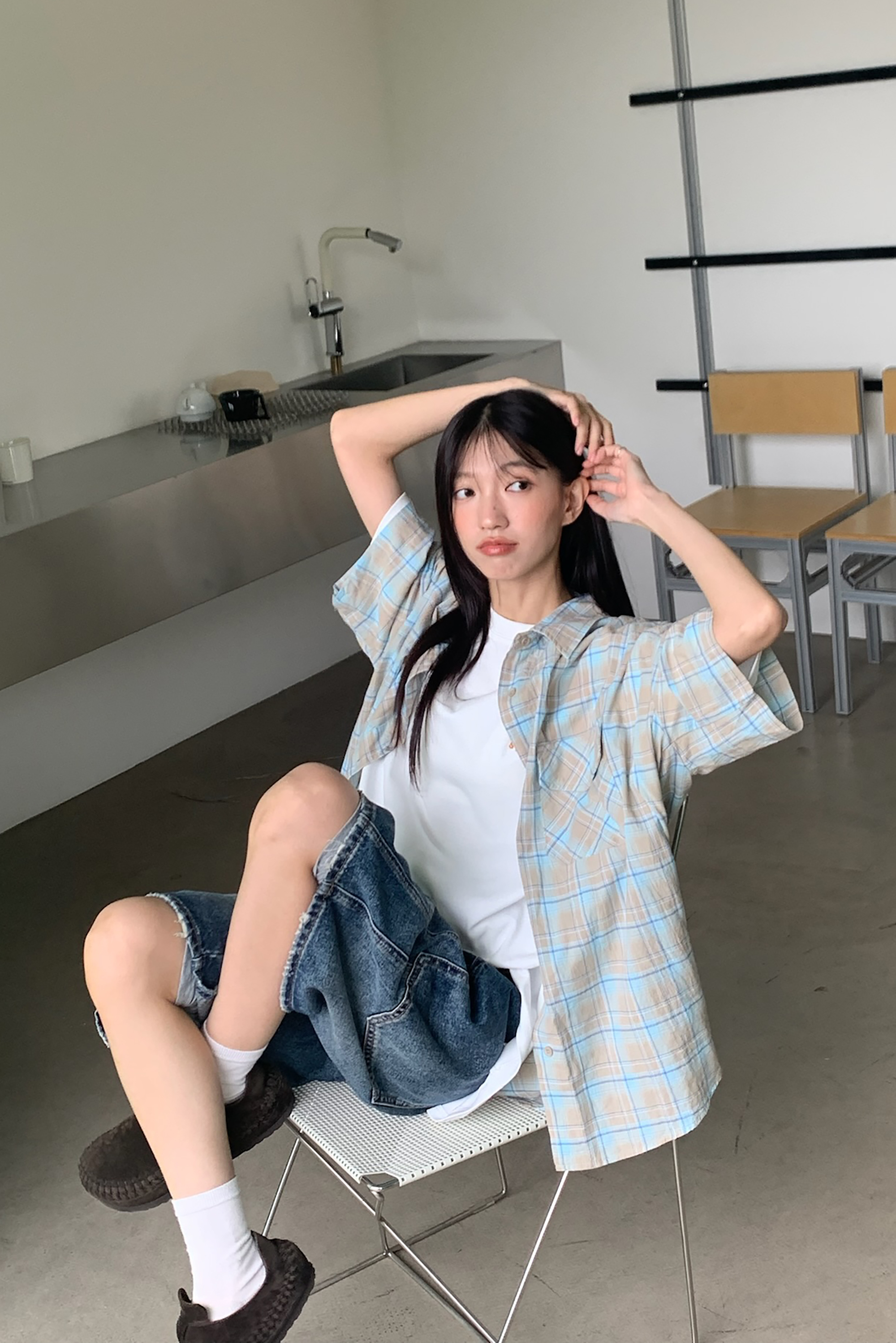 May｜復古撞色格紋短襯 2色