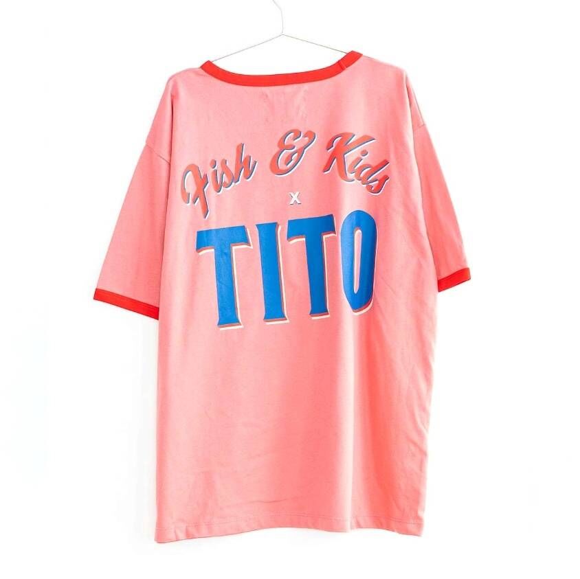 FISH&KIDS 西班牙聯名臉紅男孩滾邊寬鬆T恤(大人款) CONTRAST COLOR T-SHIRT - PINK