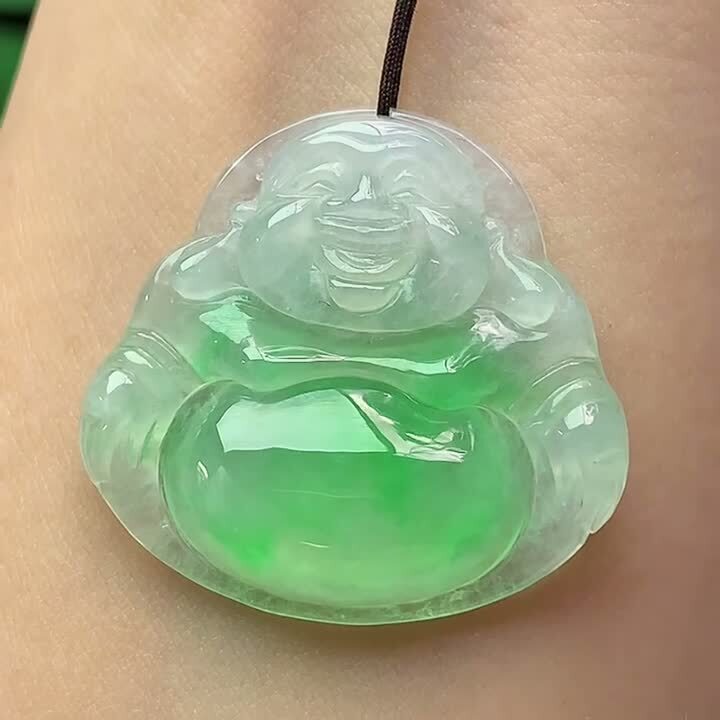 429332 翡翠冰種飄綠佛公