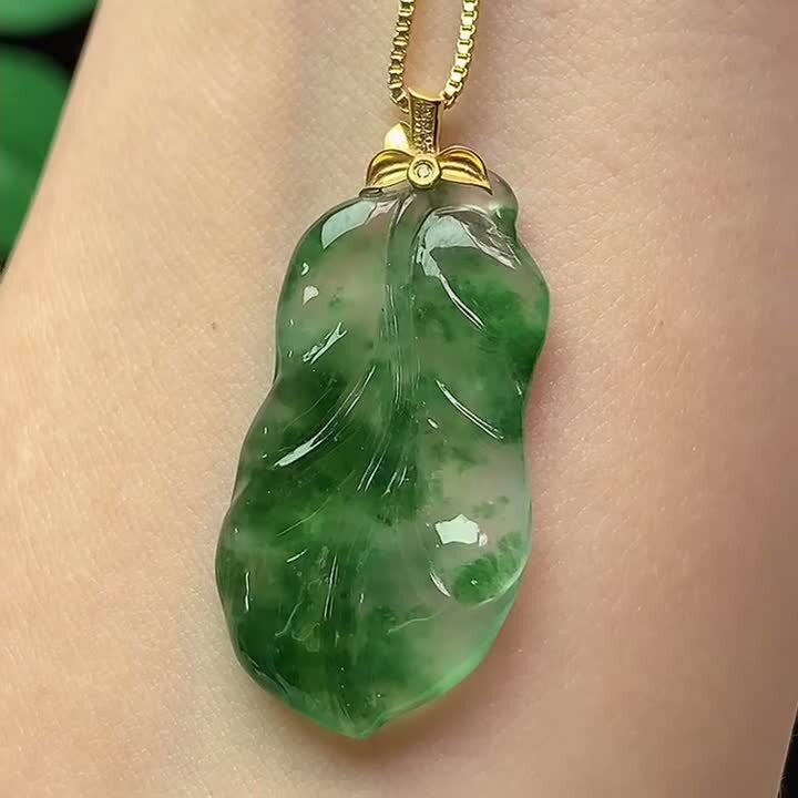 翡翠冰種飄花葉子,天然翡翠A玉, 緬甸玉, Jade, Jadeite