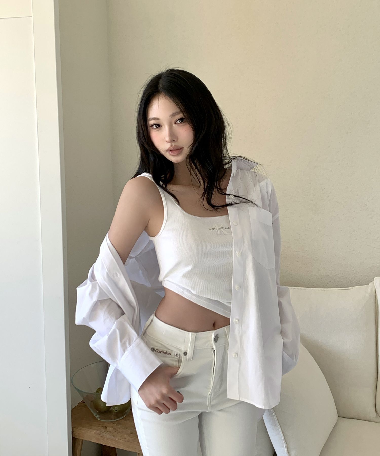 Calvin Klein Jeans 單字Logo圓弧領螺紋背心 47A804GYAA