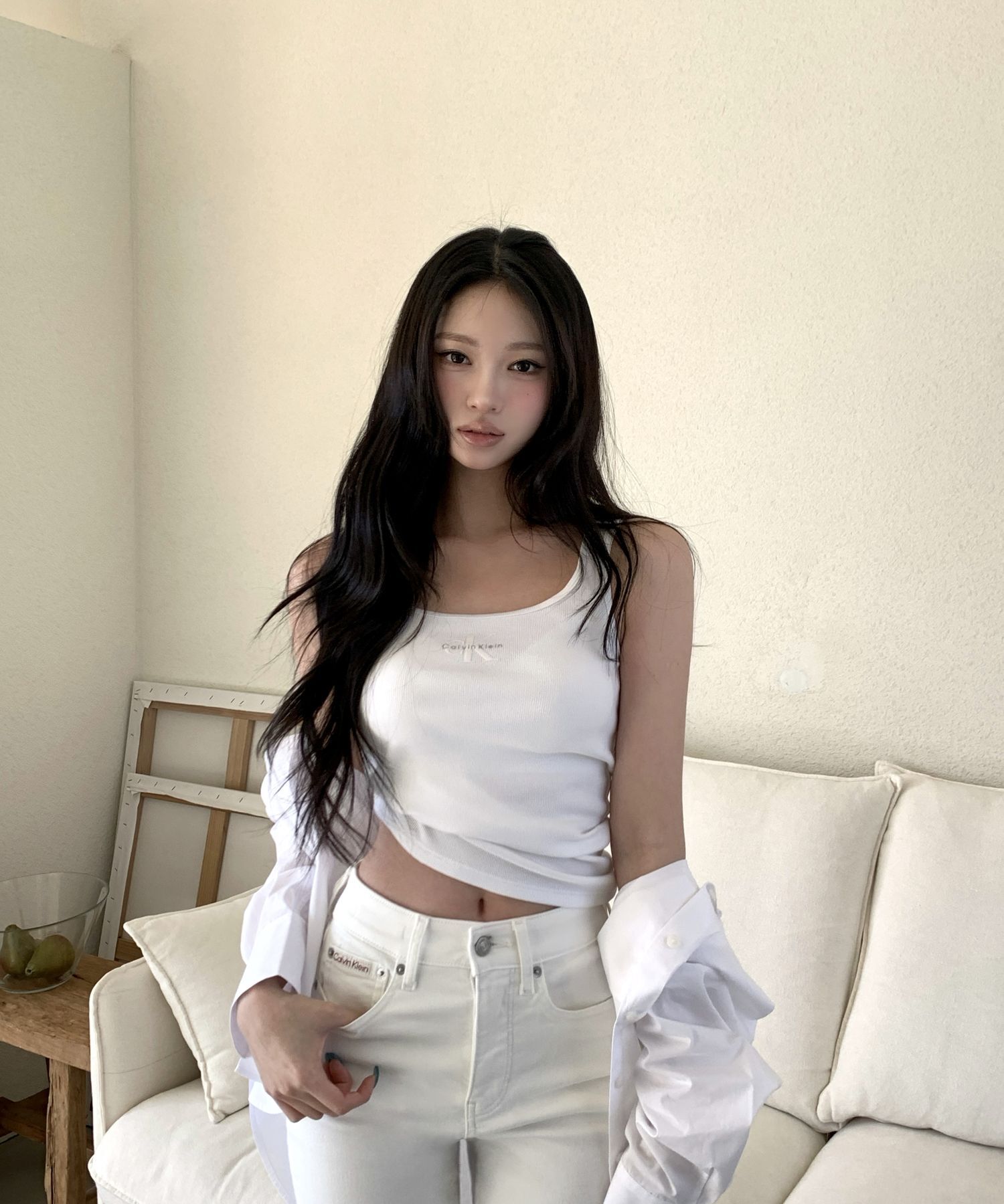 Calvin Klein Jeans 單字Logo圓弧領螺紋背心 47A804GYAA
