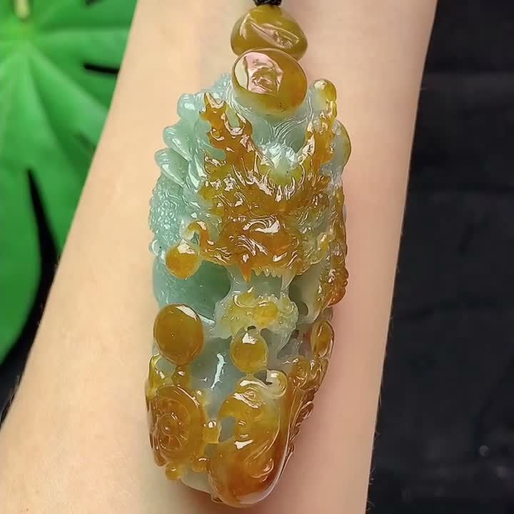 翡翠黃翡龍牌,天然翡翠A玉, 緬甸玉, Jade, Jadeite