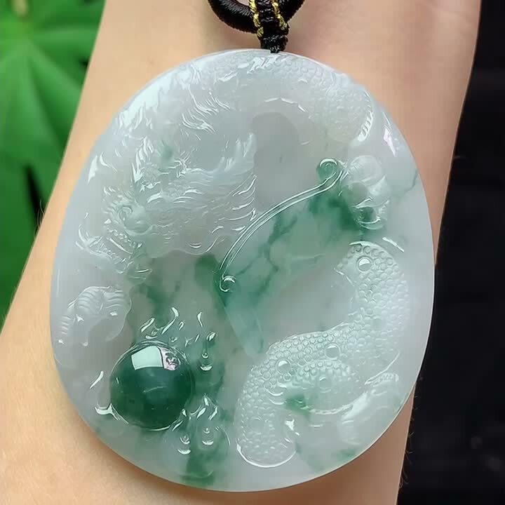 翡翠飄花龍牌,天然翡翠A玉, 緬甸玉, Jade, Jadeite