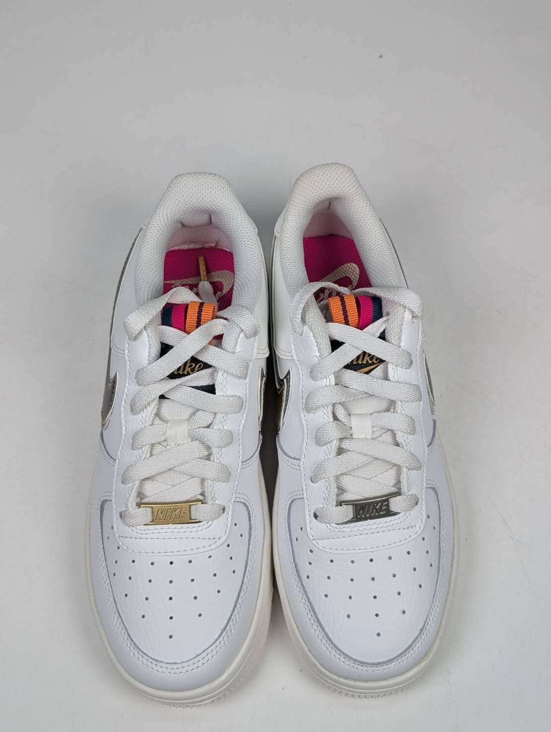 微瑕疵-左右腳中底鞋底泛黃 DH9595-001 5.5Y Nike Air Force 1 1s Double Up On The Pull Tabs Swooshes 雙層勾勾 米白 金 女款