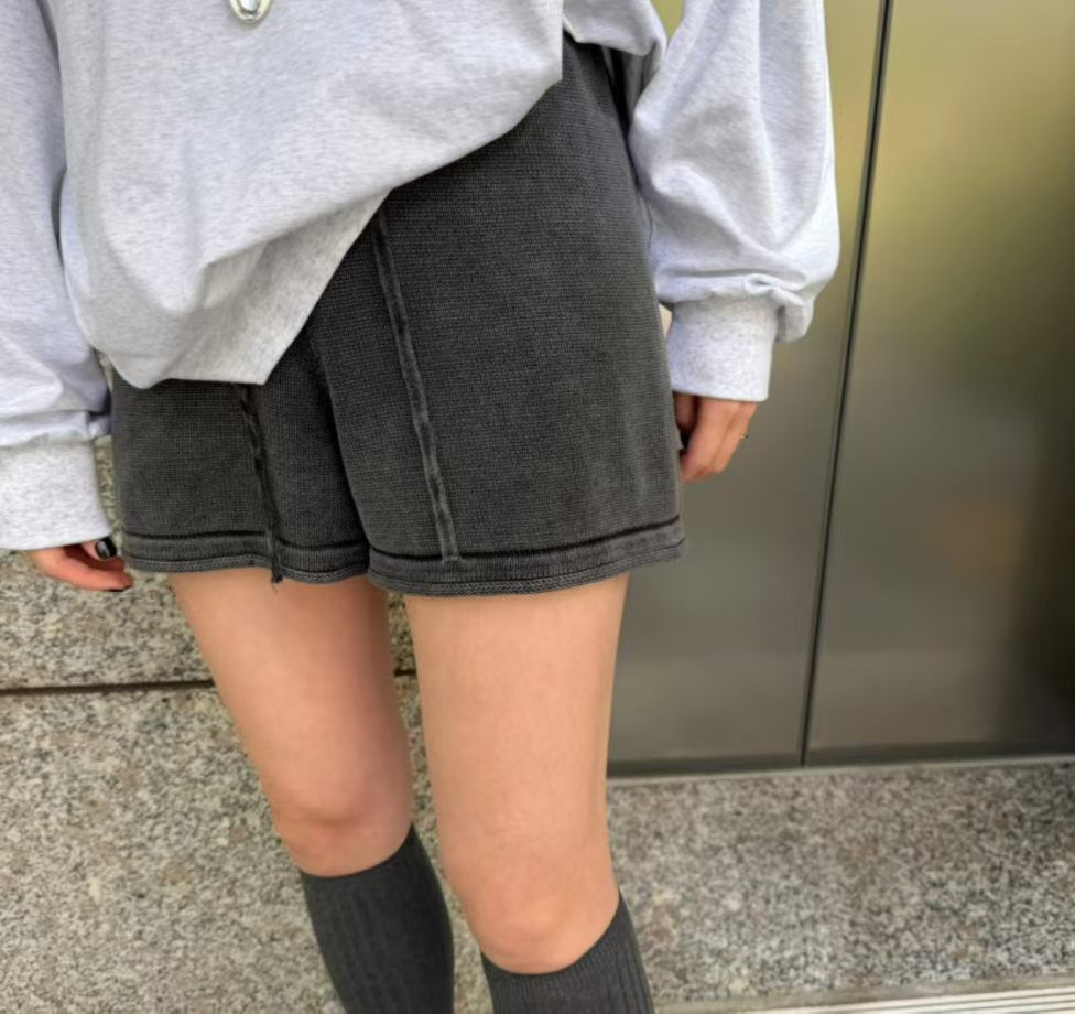 水洗牛仔棉質短褲(黑色)
