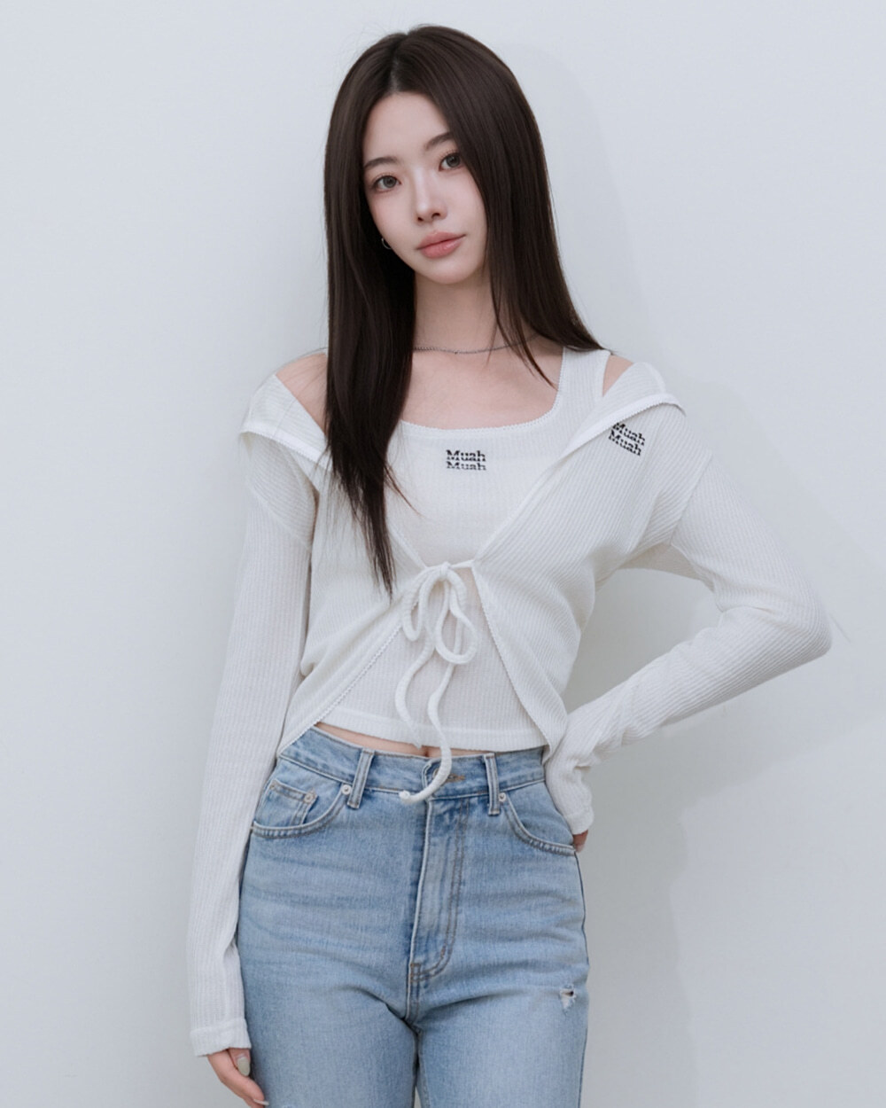#預購 🇰🇷26春夏新款 MUAHMUAH [SET] 蕾絲連帽針織外套背心兩件套 MUT26040