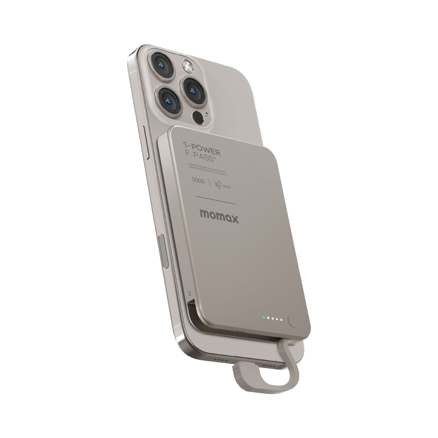MOMAX 1-Power F.Pass+ 5000mAh 磁力帶線流動電源 鈦色 #IP157L《CCC認證》《香港行貨》《2年保養》