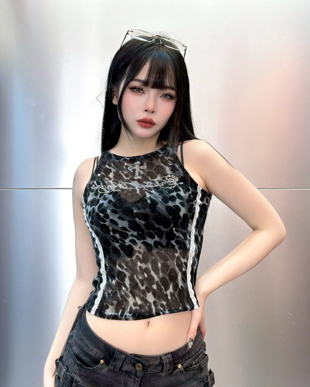 豹紋蕾絲背心
