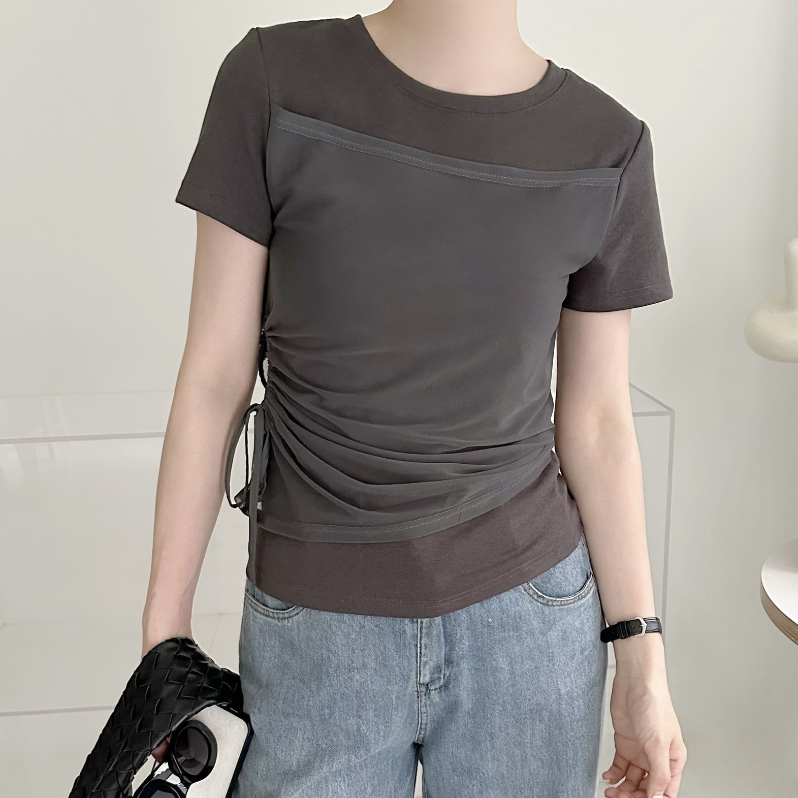 【BONNIE】側打結網布短袖TOP (F24-F25)