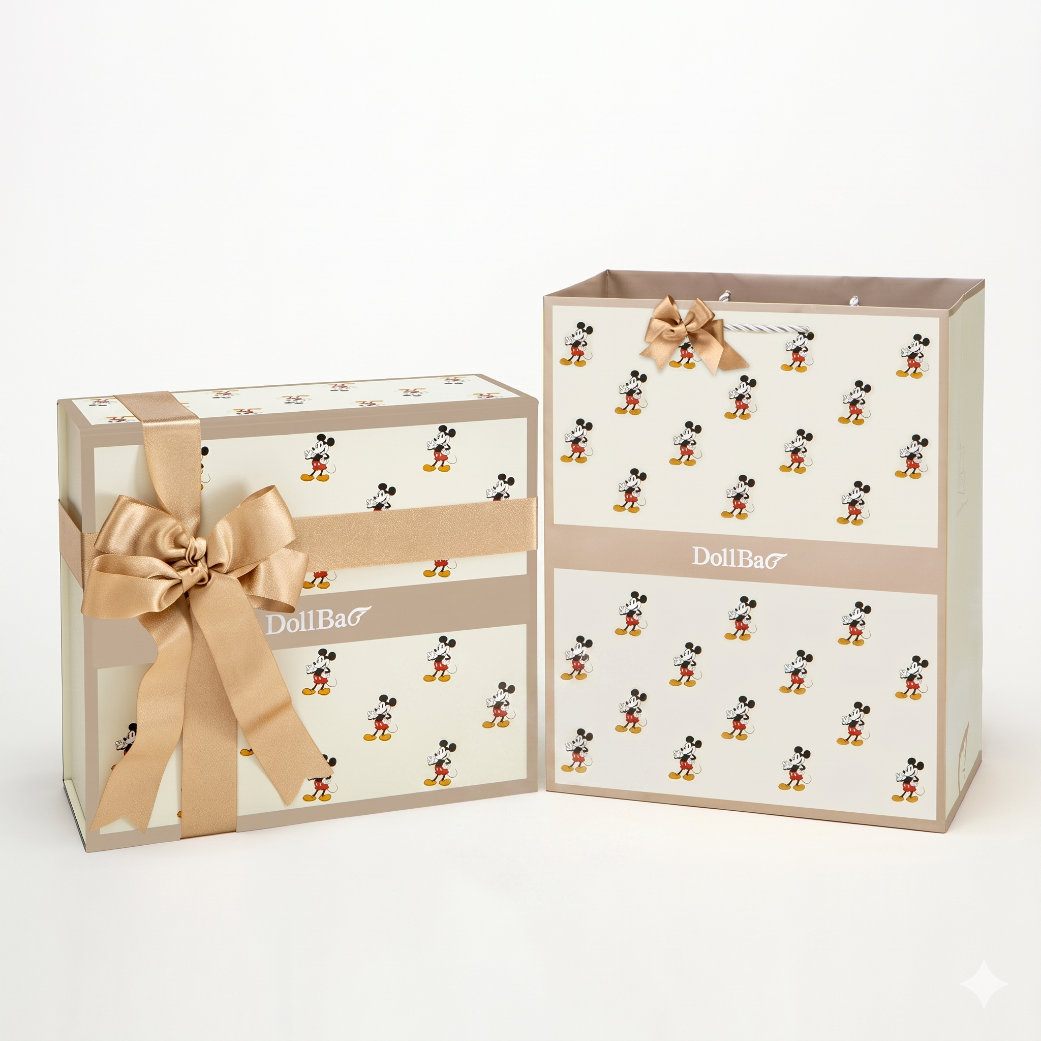 Gift DollBao 緞帶彌月禮盒(大)+送禮手提袋(含蝴蝶結綁飾)─米奇限定款