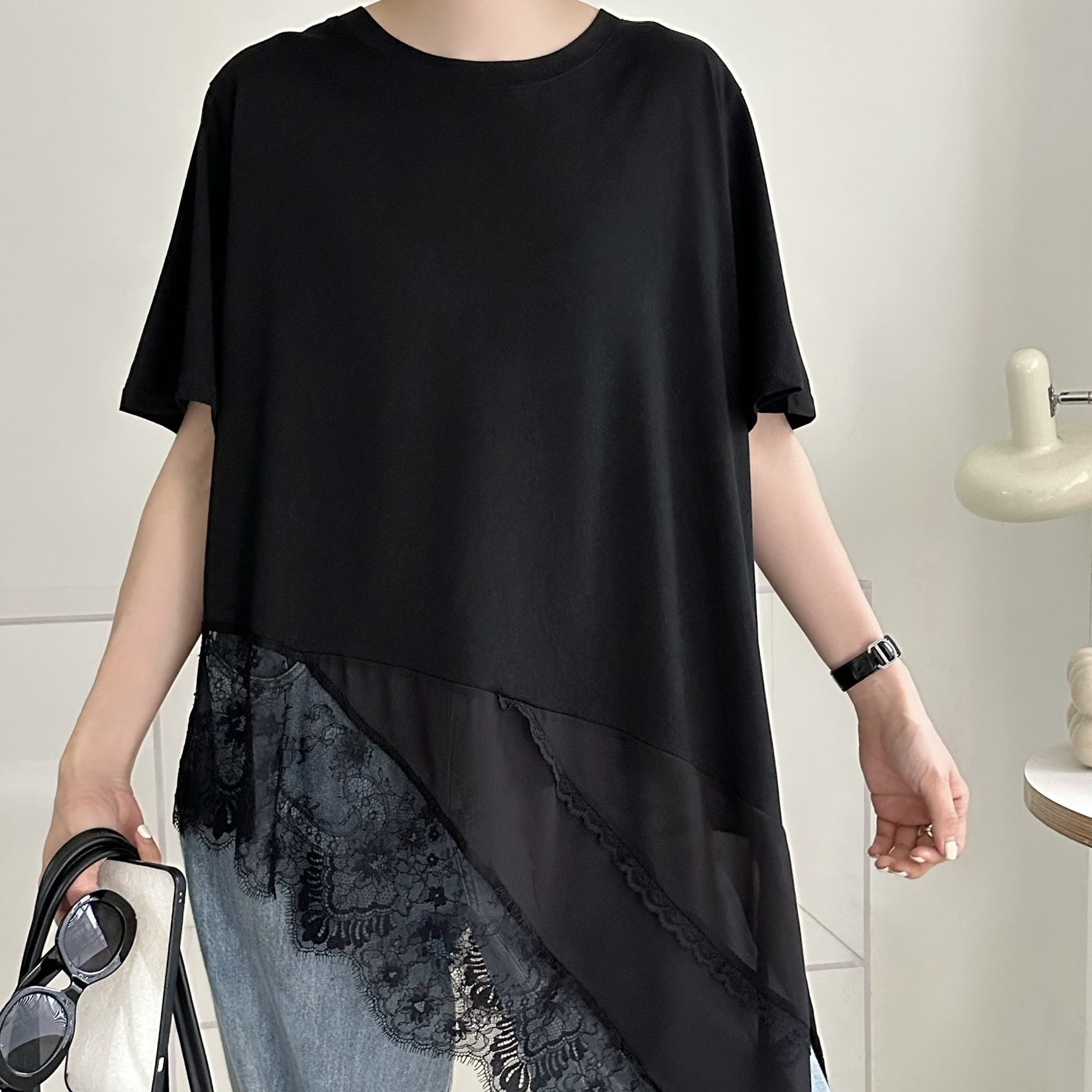 【BONNIE】Lace邊斜腳短袖TOP (F12-F13)