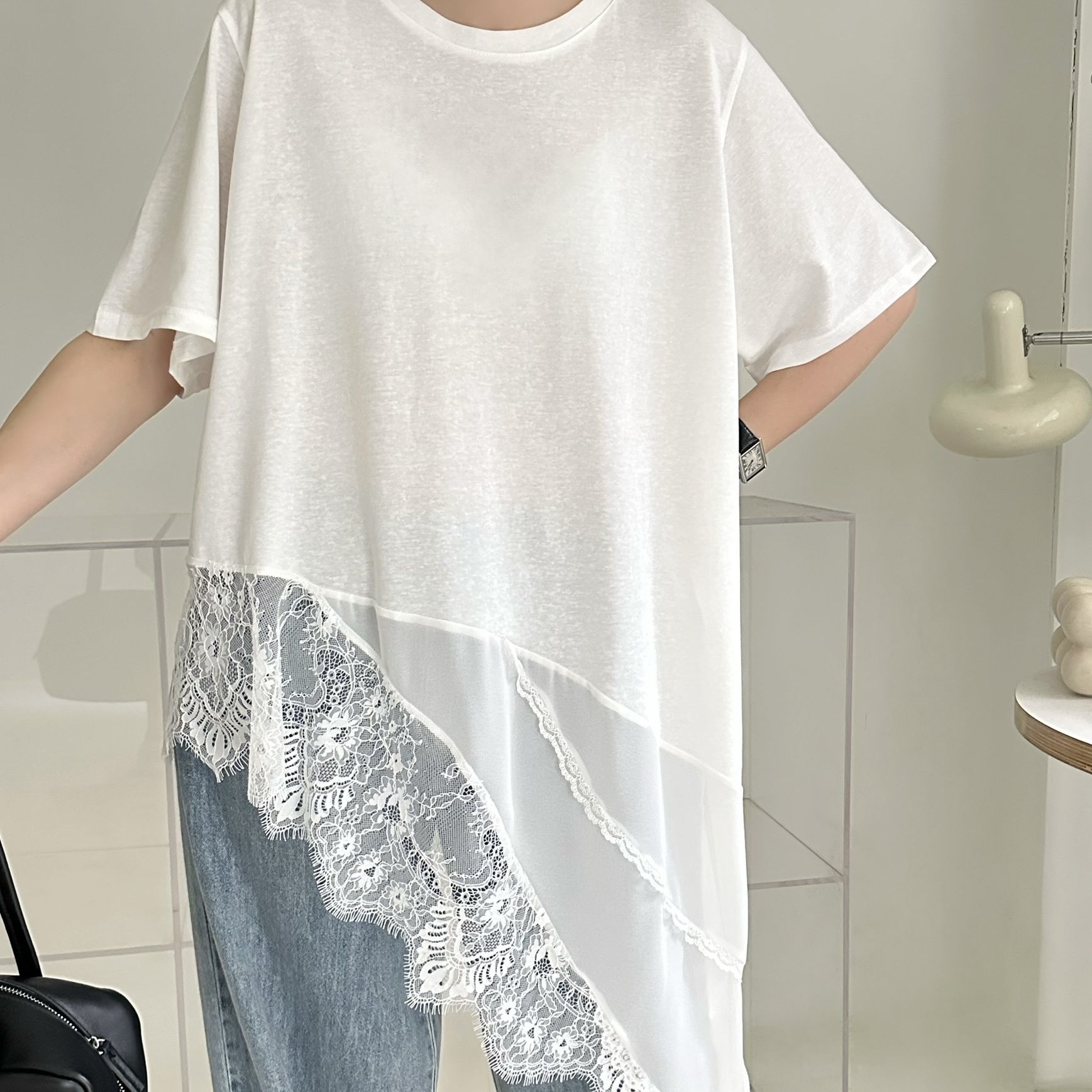 【BONNIE】Lace邊斜腳短袖TOP (F12-F13)