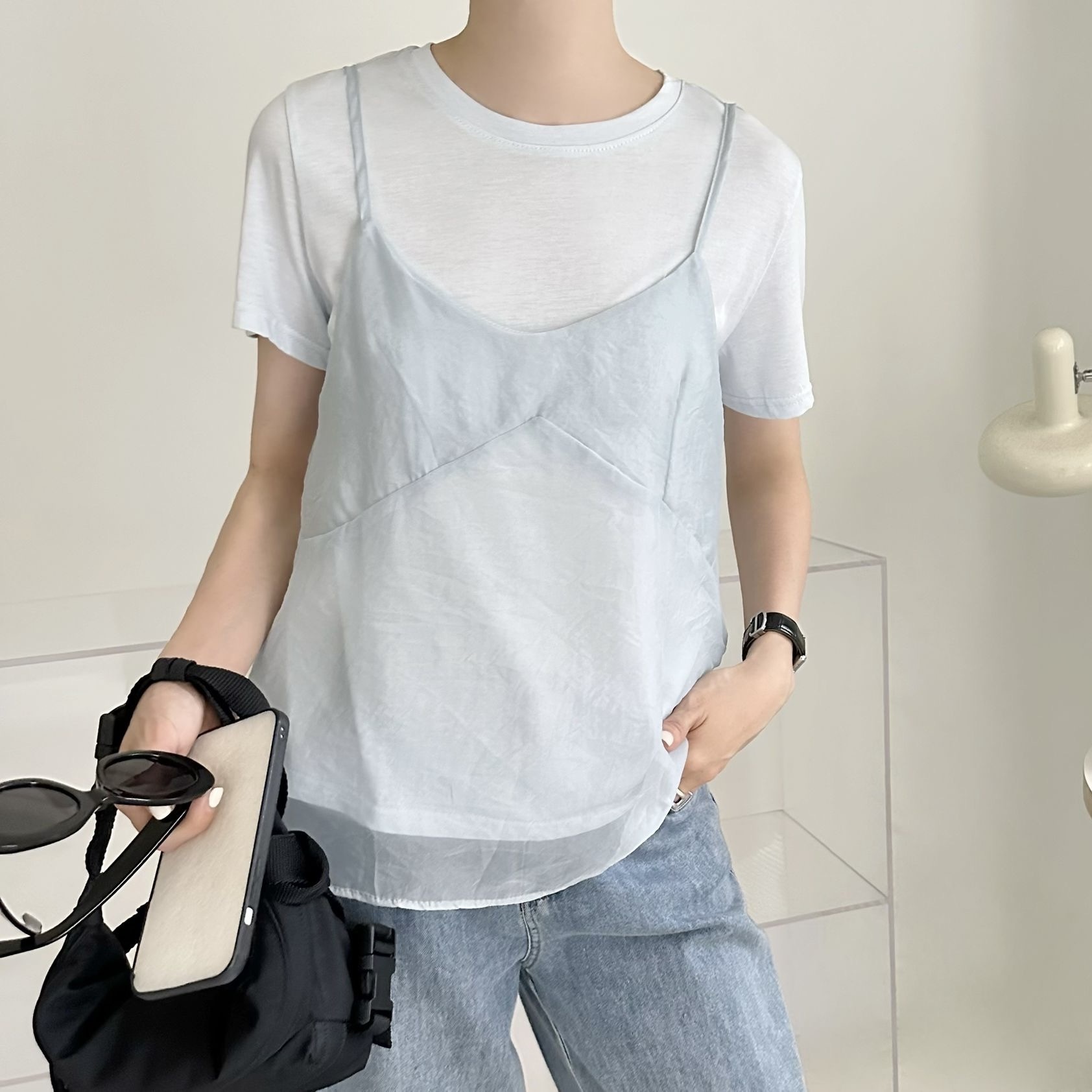 【BONNIE】連吊帶背心淨色短袖TOP (F18-F21)