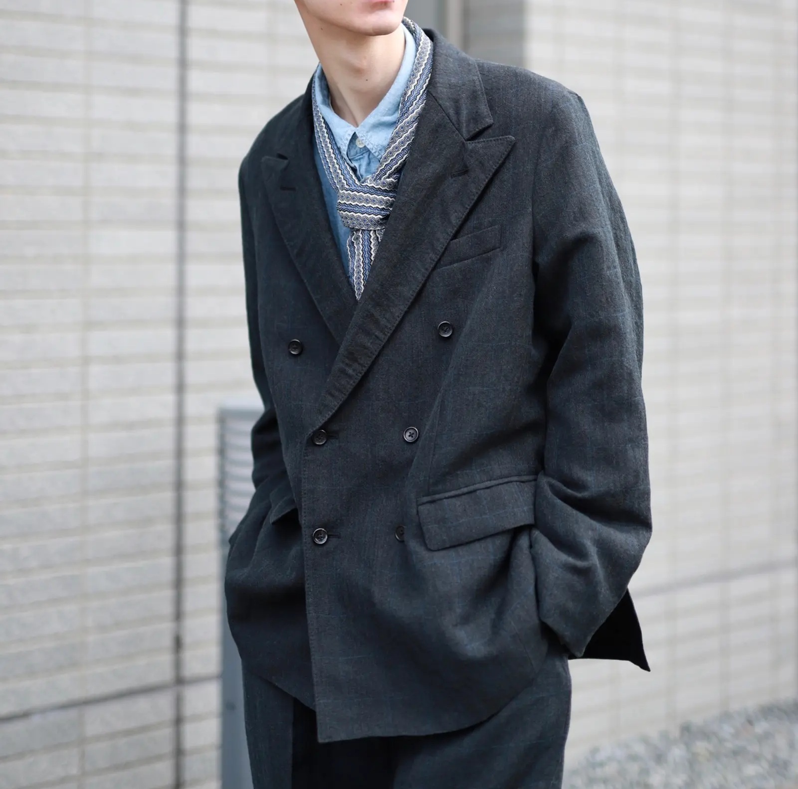 LAST PCS: A.PRESSE DOUBLE BREASTED JACKET CHECK - CHARCOAL SIZE 2 PRE ORDER ITEM (預訂中)
