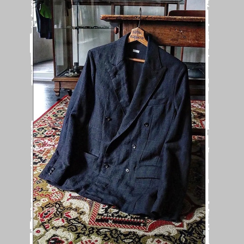LAST PCS: A.PRESSE DOUBLE BREASTED JACKET CHECK - CHARCOAL SIZE 2 PRE ORDER ITEM (預訂中)
