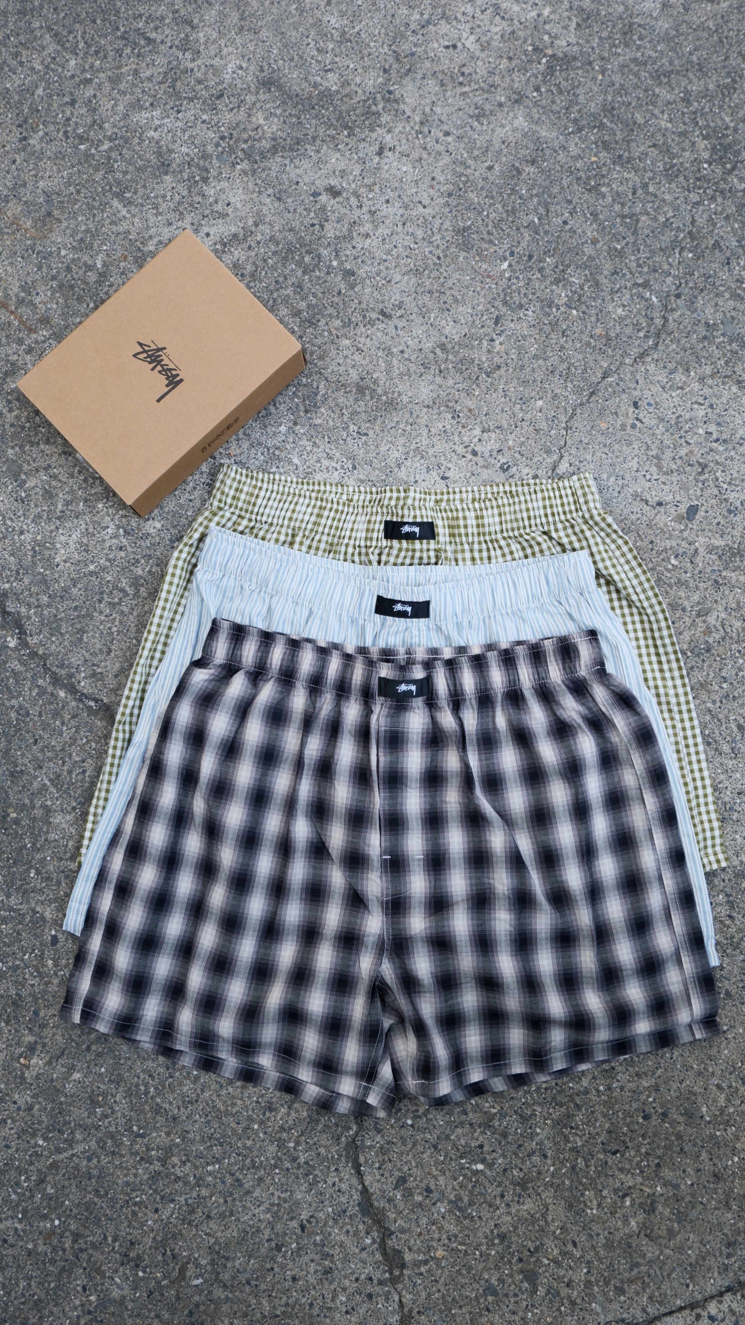 Stussy 25SS BOXER SHORTS 3 PACK 條紋格子 鬆緊腰 四角內褲 3件入 112333