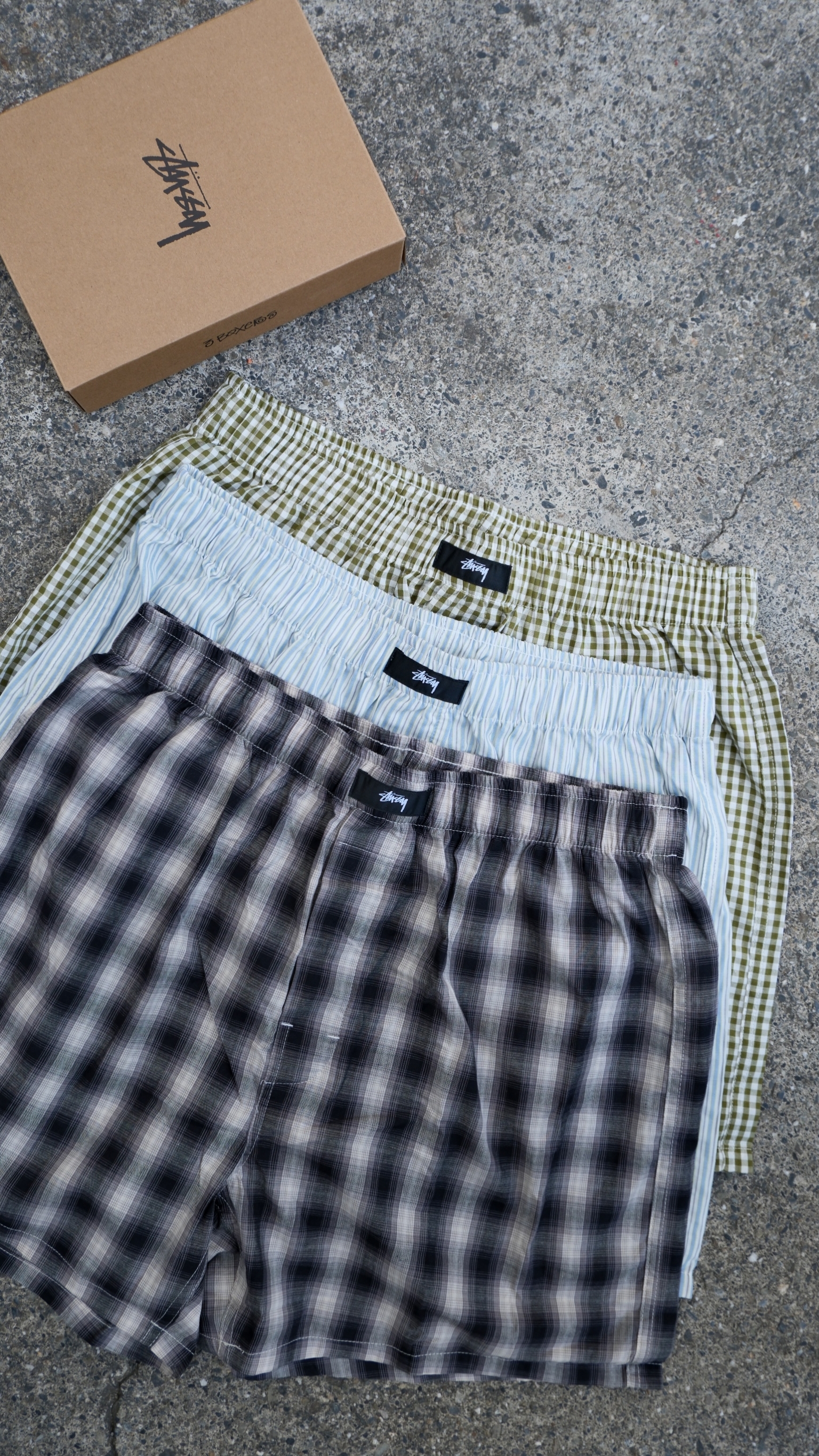 Stussy 25SS BOXER SHORTS 3 PACK 條紋格子 鬆緊腰 四角內褲 3件入 112333