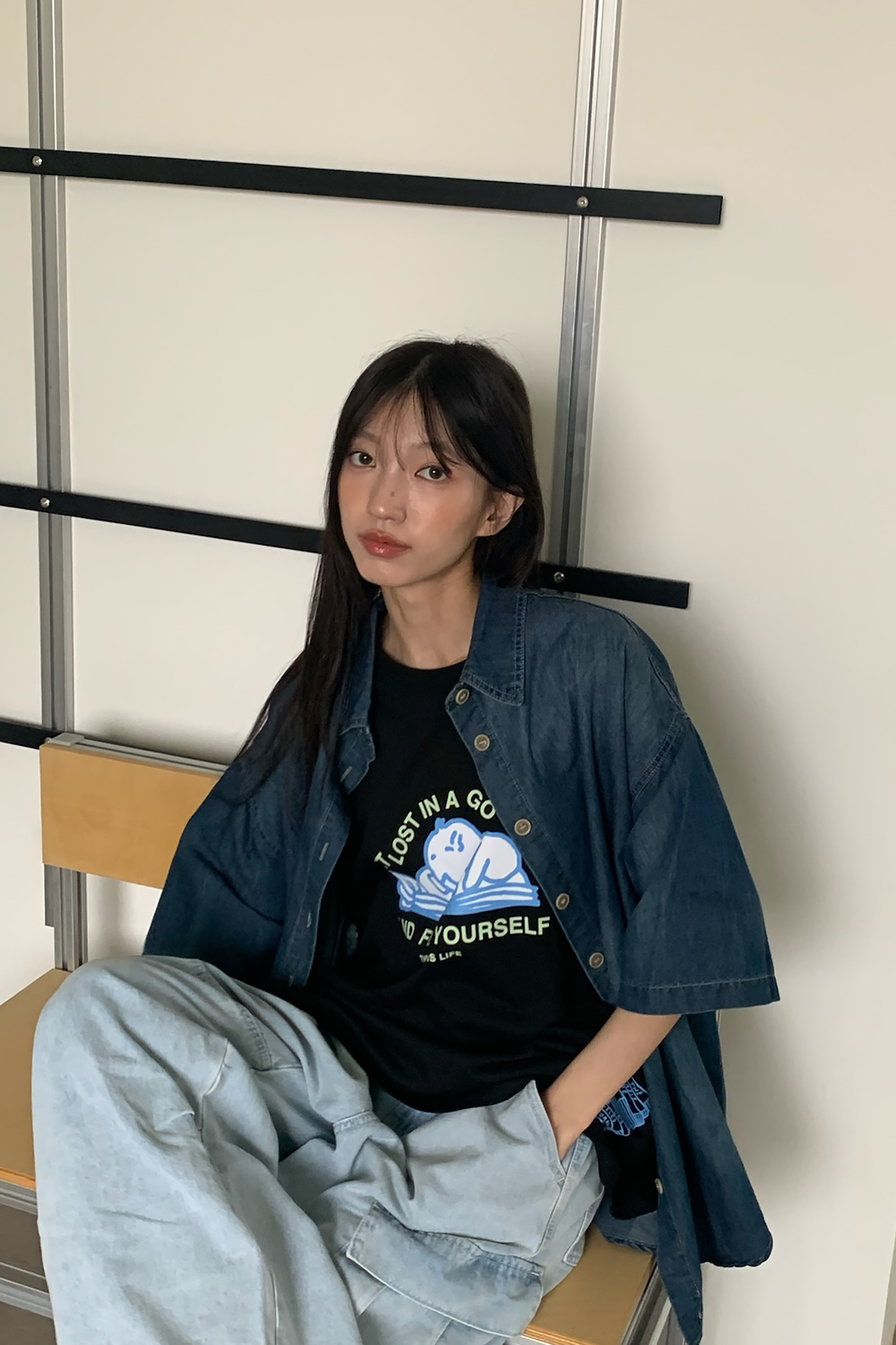 May｜素面刷色牛仔短襯 2色