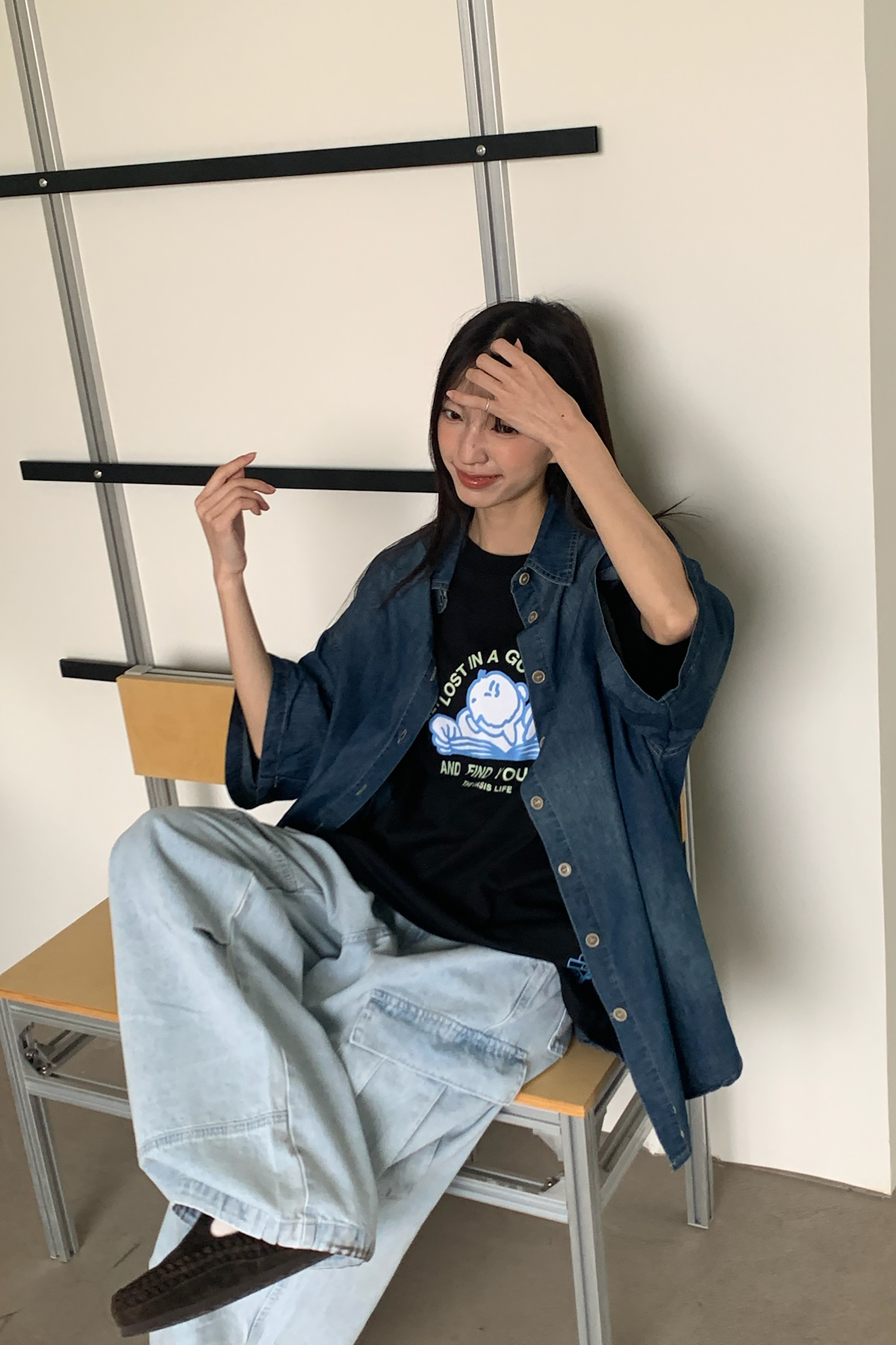 May｜素面刷色牛仔短襯 2色