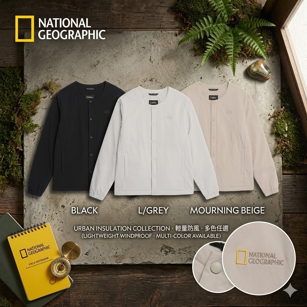 【預購】National Geographic KK051101 男女同款輕量無領鋪棉外套