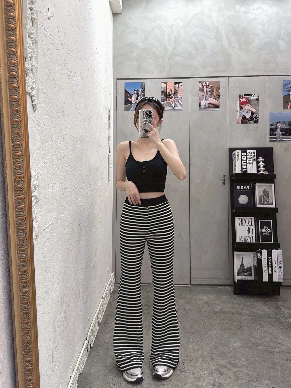 辣妹美背綁帶條紋喇叭褲套裝🎀