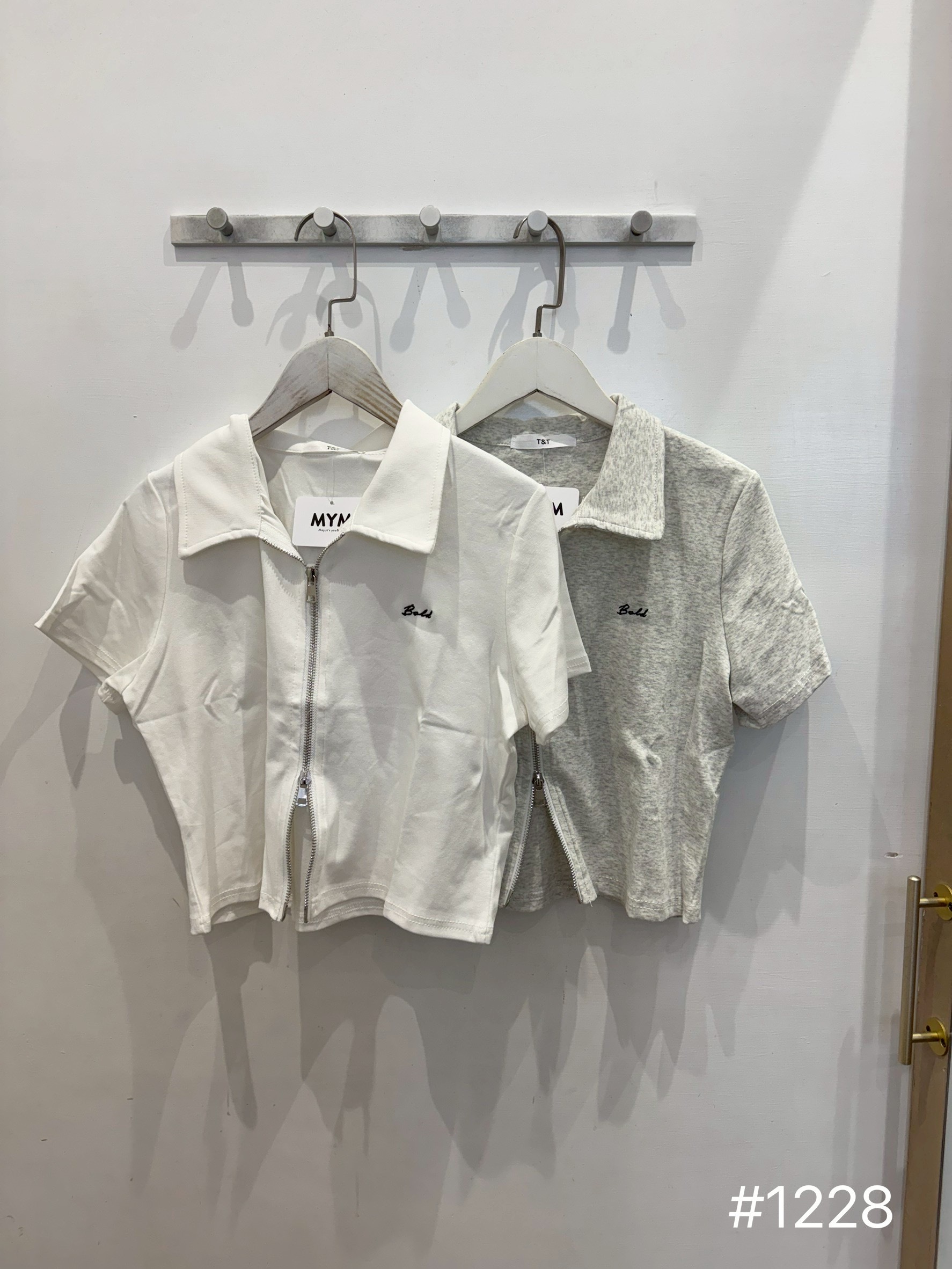 POLO領刺繡雙拉鍊上衣