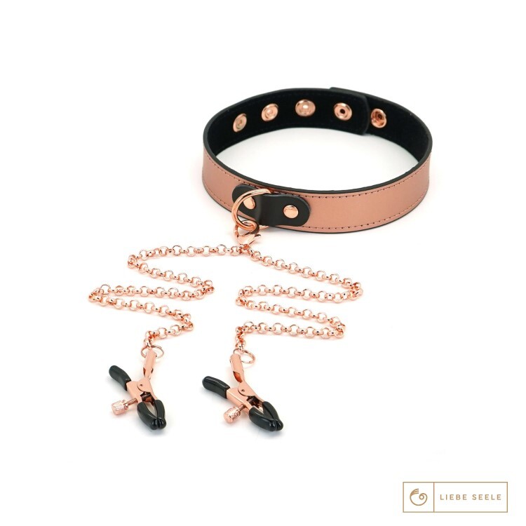 Liebe Seele Rose Gold 玫瑰金粹 真皮頸圈及乳夾組 高級SM道具 日本SM用品