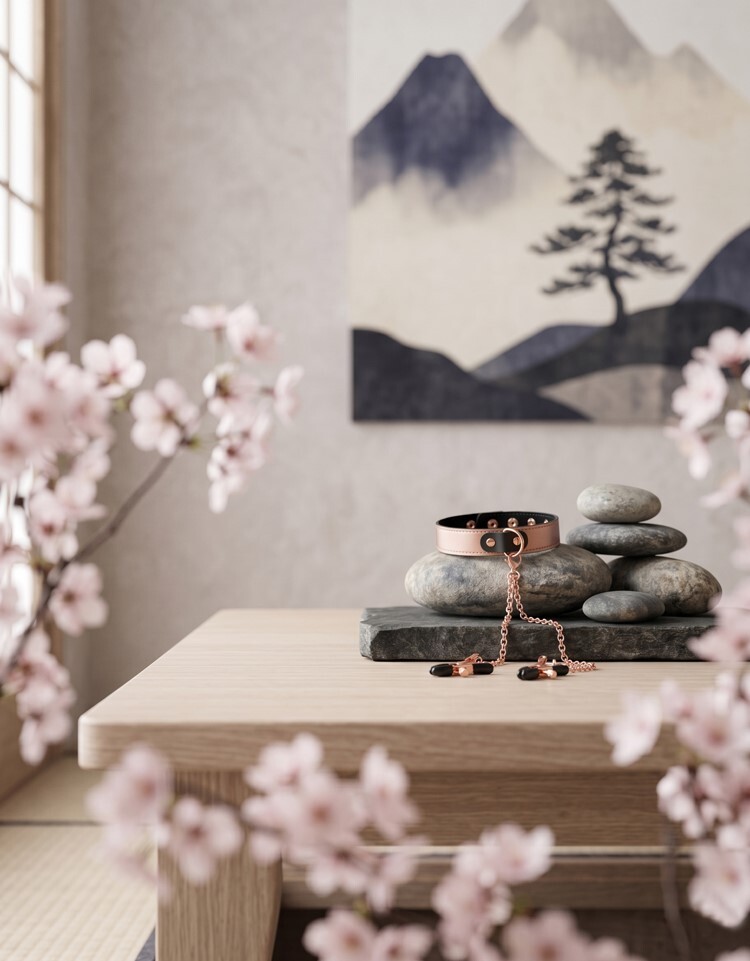 Liebe Seele Rose Gold 玫瑰金粹 真皮頸圈及乳夾組 高級SM道具 日本SM用品