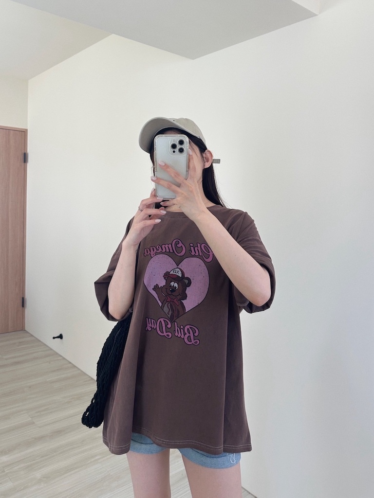 熊熊圖案水洗寬鬆短袖大Tee