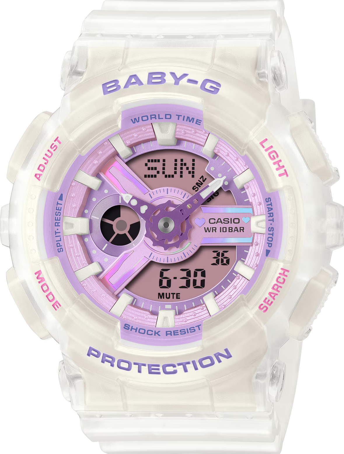 萬年鐘錶 - BABY-G   夢幻色彩防震雙顯電子錶 BA-110PS-7A 錶徑 : 43.4 MM