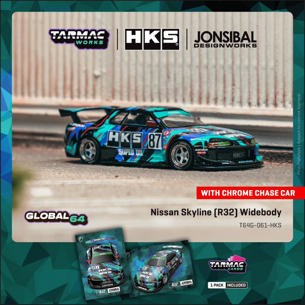 Tarmac Works Nissan Skyline R32 寬體 HKS 模型車＋卡片套裝