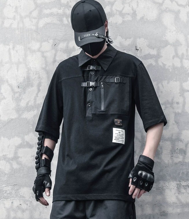 𝙏𝙀𝘾𝙃𝙒𝙀𝘼𝙍 搭扣暗黑機能工裝短袖polo衫
