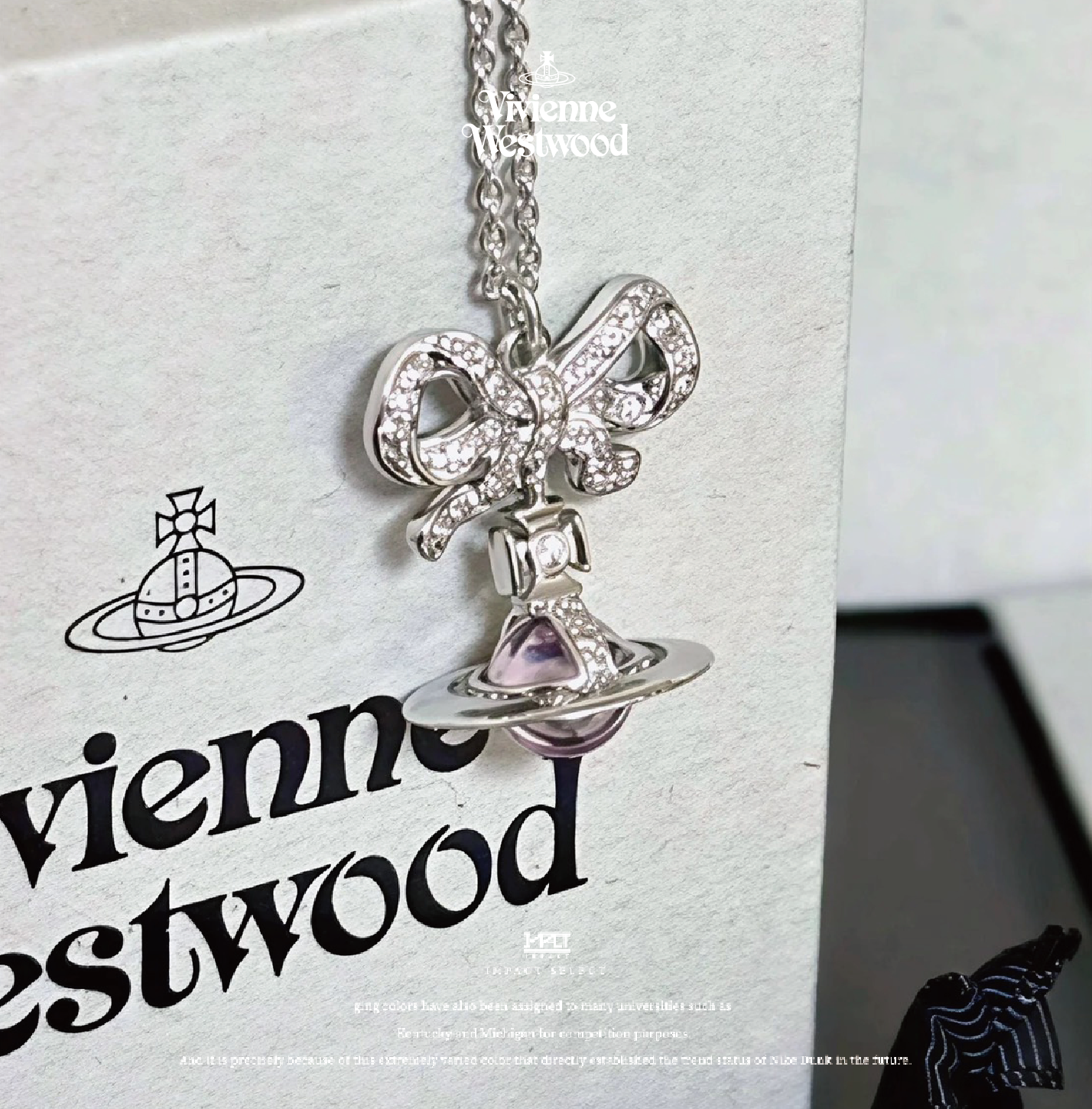 Vivienne Westwood 西太后 水晶 透光 蝴蝶結 立體 土星 項鍊 粉