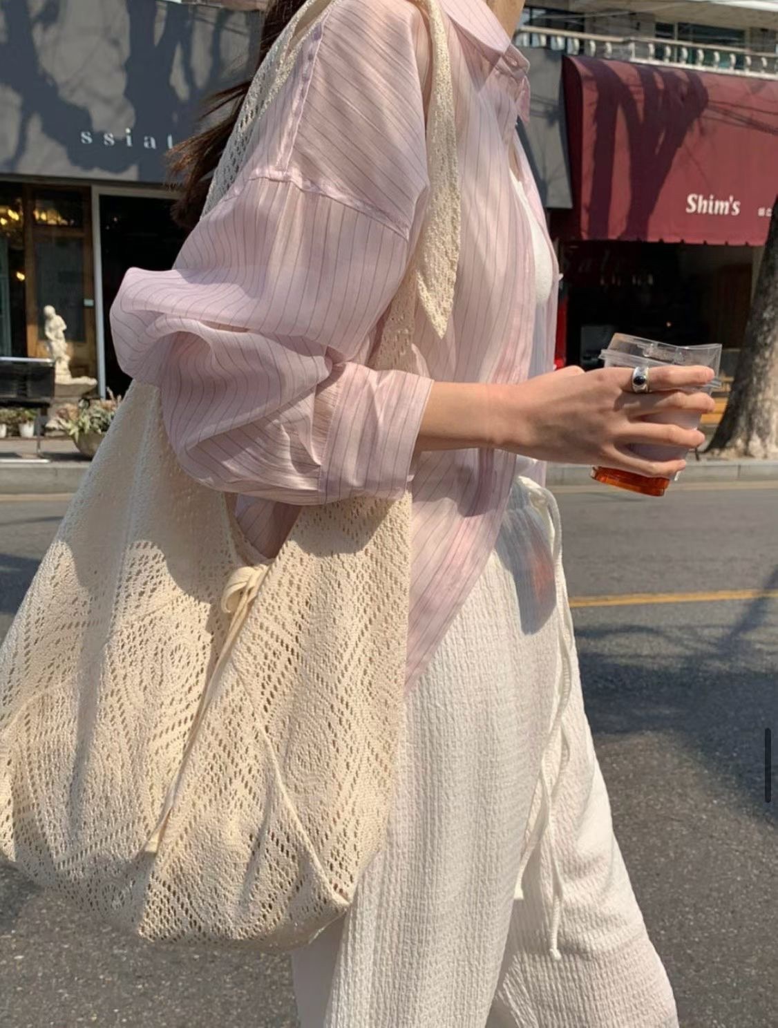 Tencel stripe see through shirt