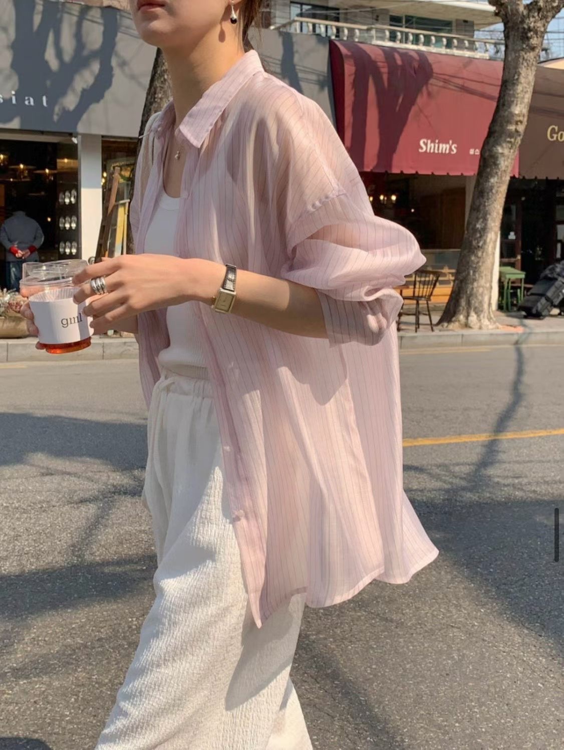Tencel stripe see through shirt