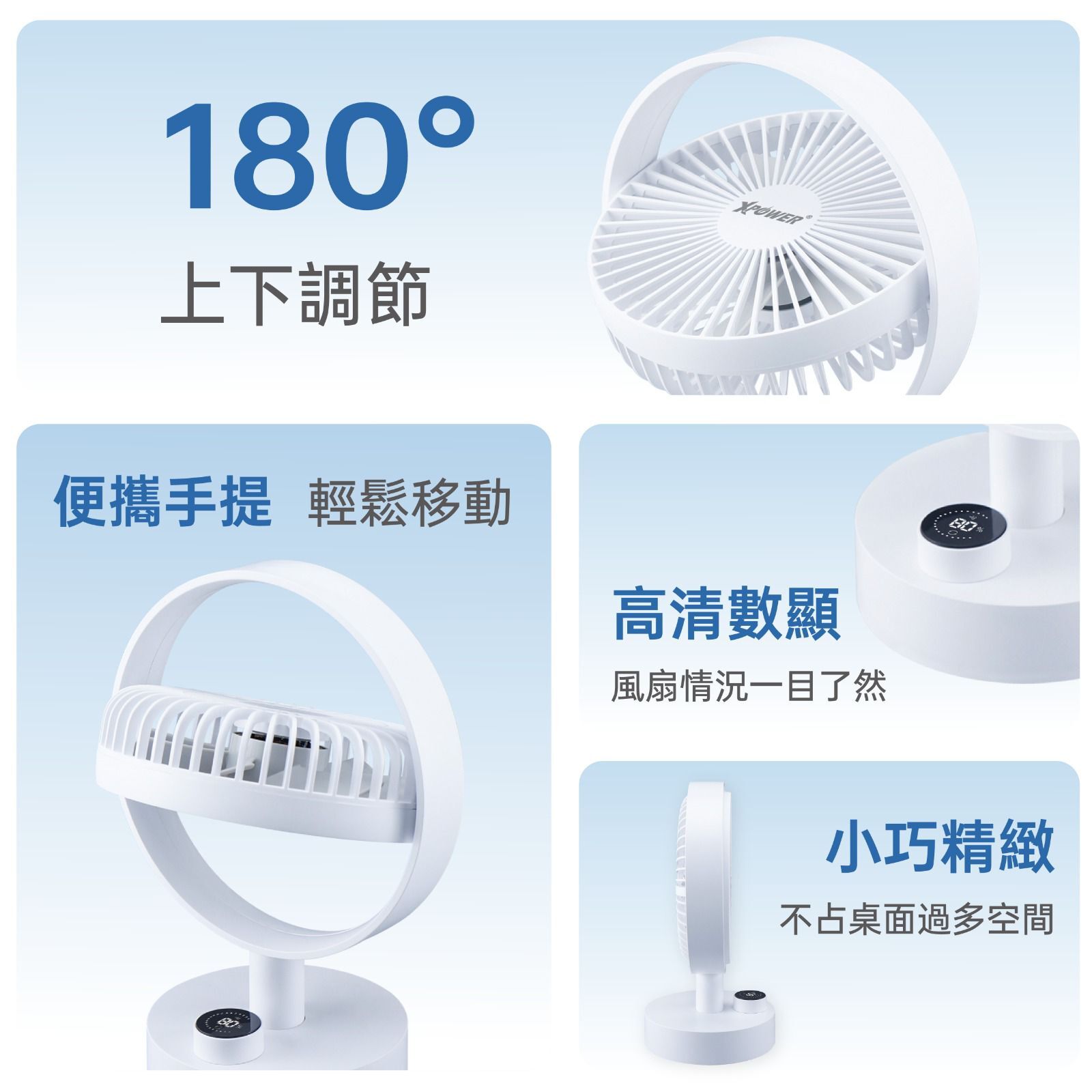 XPower F24 Multi-functional Oscillating Wireless Desktop Fan with Digital Display