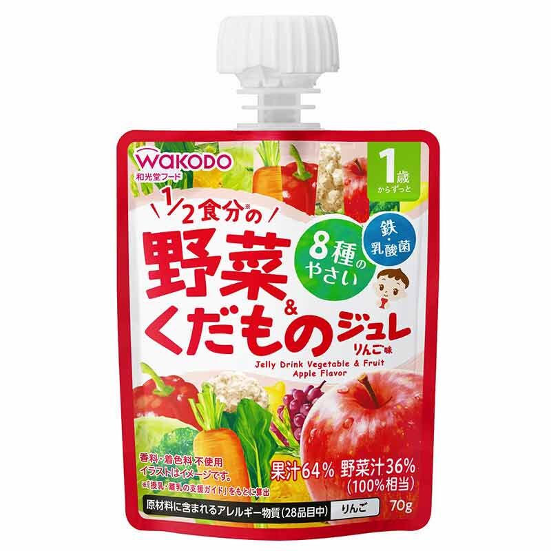 WAKODO Jelly Drink - 1/2 Serving Veggies & Fruits Apple Flavor (70g) (For 1 Year Olds)