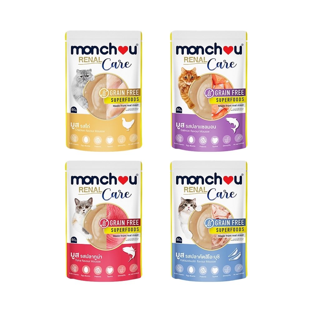 Monchou 萌啾｜優腎煲 貓咪腎臟護理慕斯餐包 80g 全齡貓 腎臟保健餐包