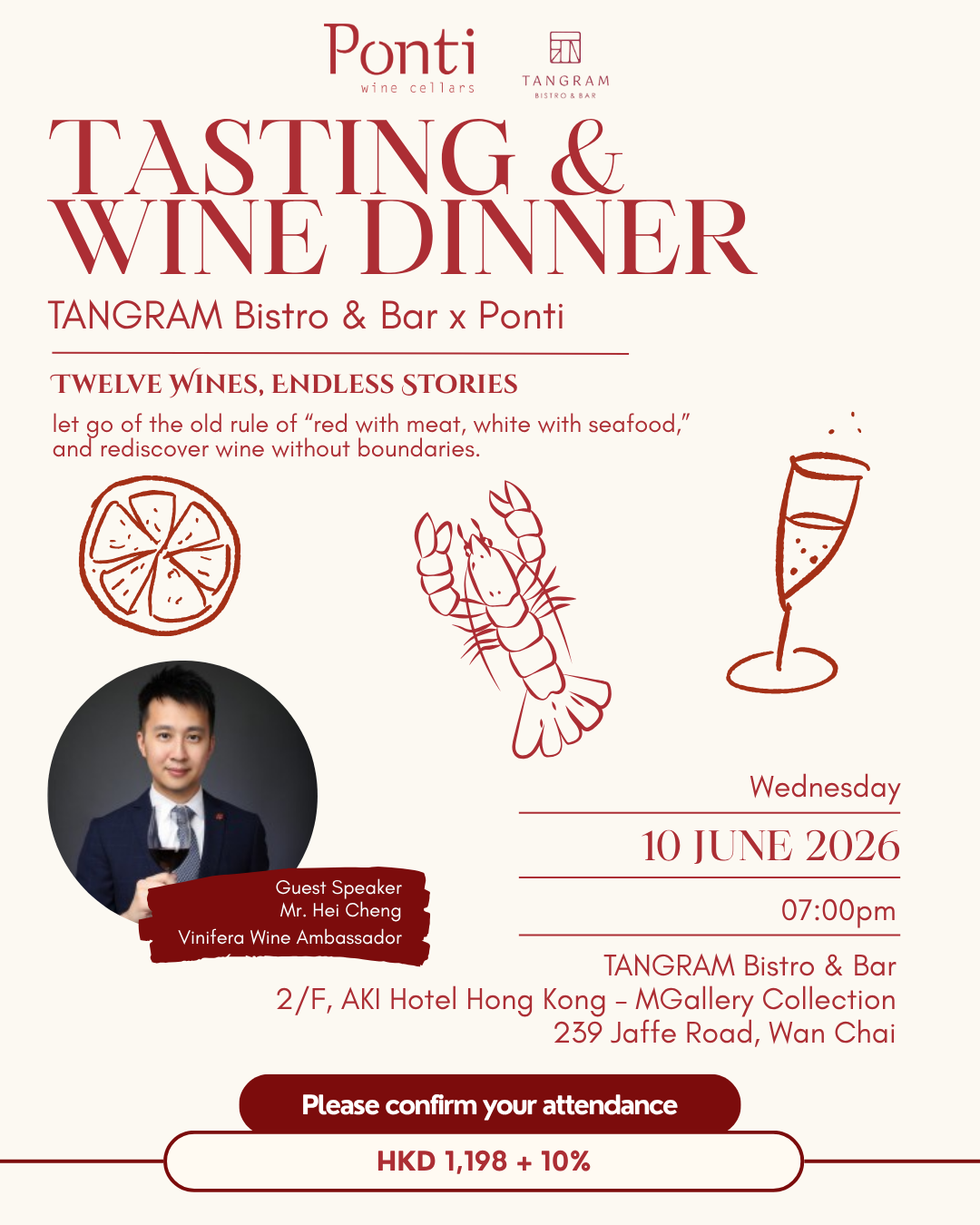 Ponti Wine Dinner at Tangram (10 June 2026, Wednesday)