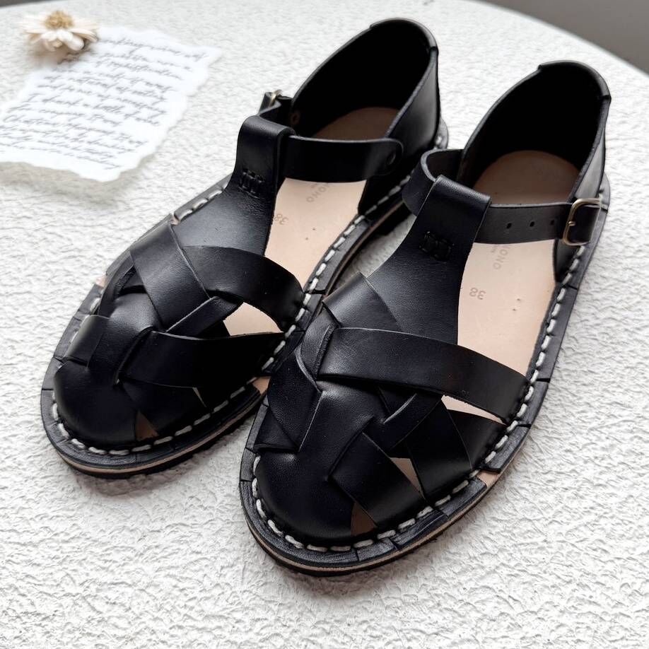STEVE MONO 真皮交錯編織鞋 Artisanal Sandals 10/33 black