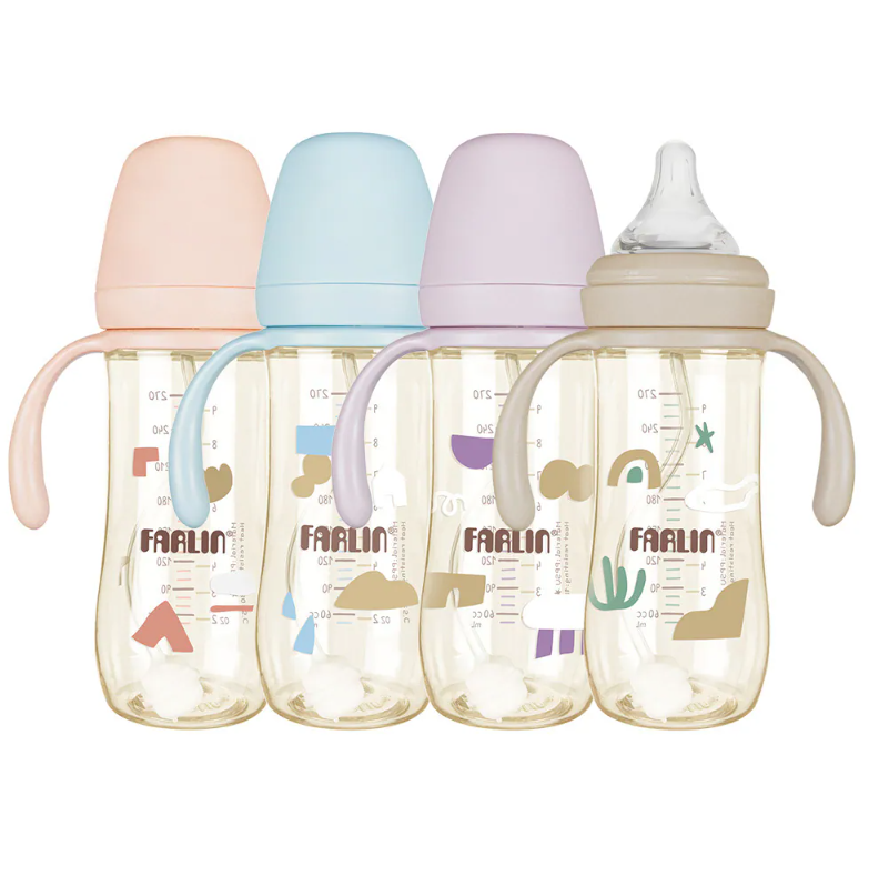 Farlin  Grow With Colors 寬口PPSU防脹氣握把奶瓶270ml (附重力球吸管 6M+適用)
