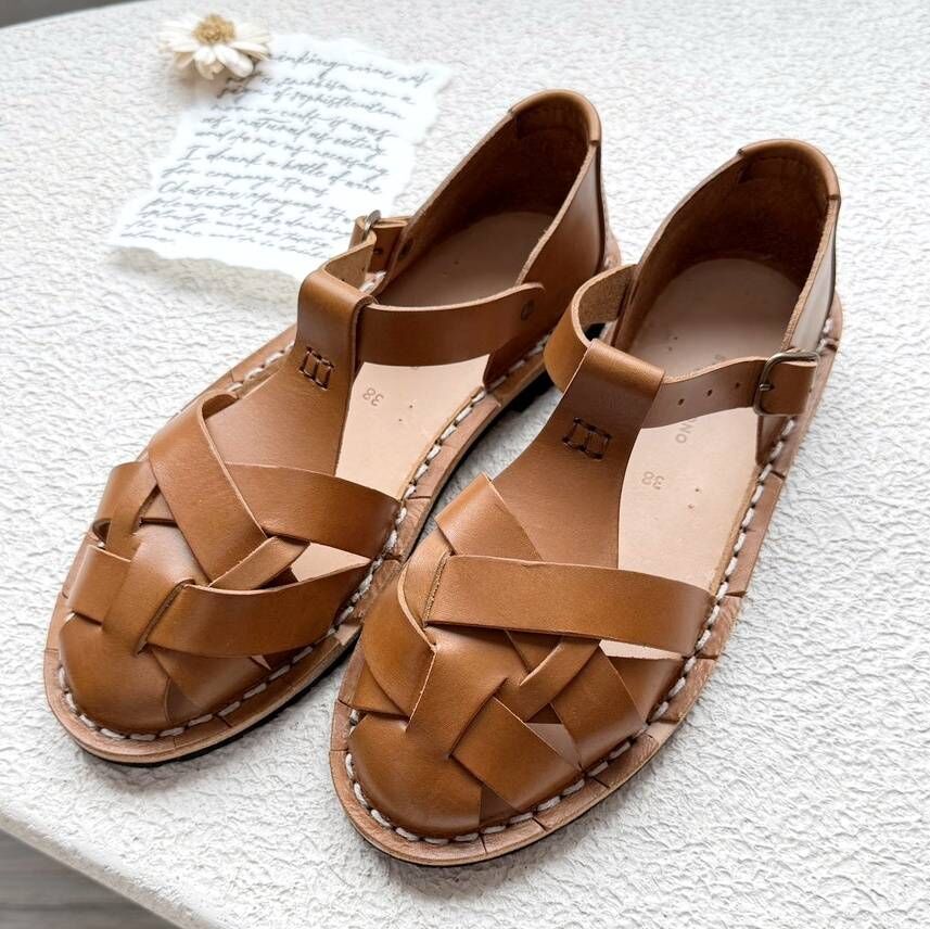 STEVE MONO 真皮交錯編織鞋 Artisanal Sandals 10/33 tobacco