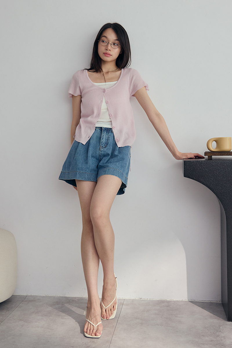 修身寬口丹寧短褲
