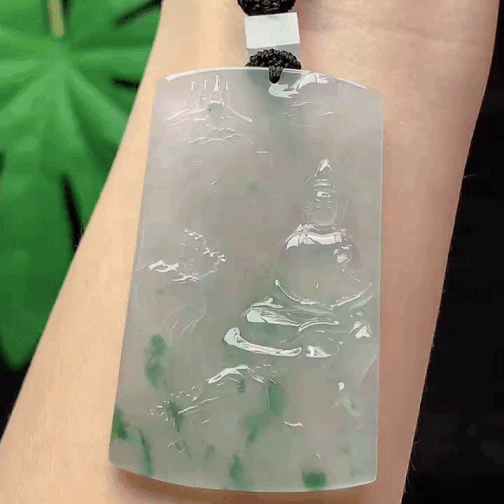429340 翡翠冰種飄花山水觀音