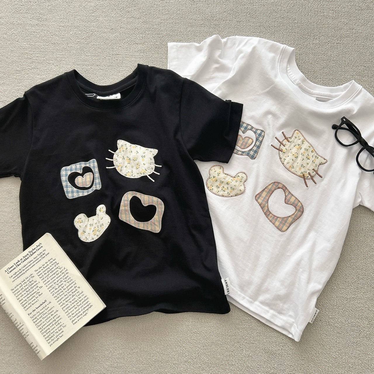 （現貨）韓牌  AMBLER 喵熊 貼花刺繡 短T AS1309